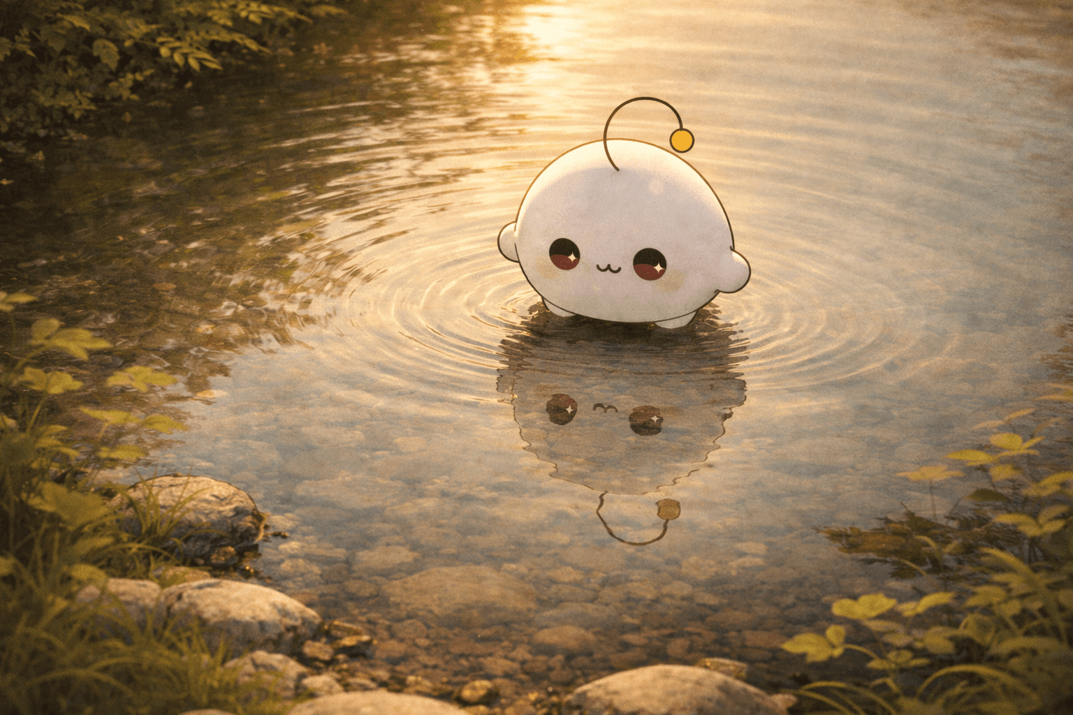 Norm gazing at his reflection in still water